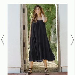 Jenni Kayne Solid Black Sleeveless Tiered Summer Linen Blend Midi Dress XL NWT